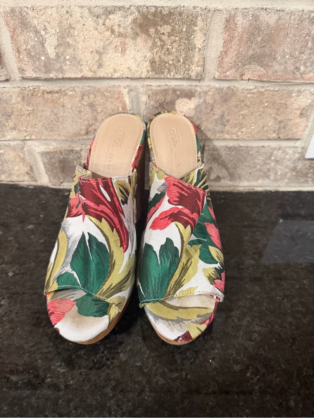 ASOS Floral Platform Block Heel Mules - Red, Green, Yellow